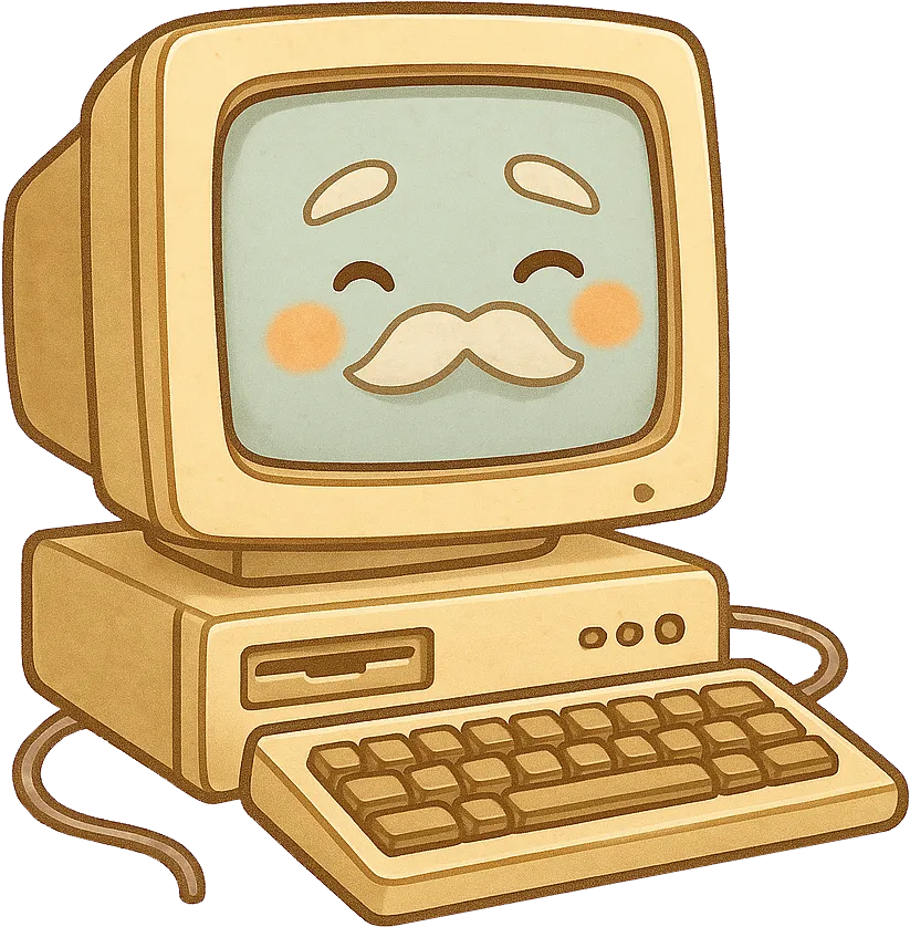A friendly vintage computer mascot